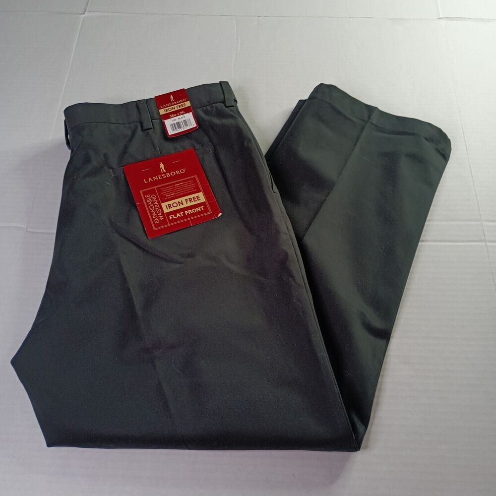 Lanesboro Khaki Pants‎ Men's 38x29 Black Iron Free Expandable Waist Flat Front